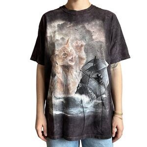 The Mountain Mens Unisex Cat Sailboat Graphic Tie Dye Crewneck Tee Sz L